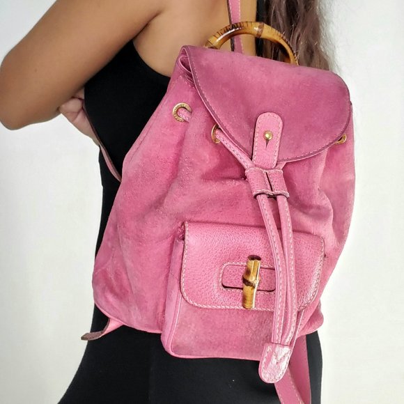 Gucci Pink Suede Leather & Bamboo Mini Backpack - Picture 1 of 9